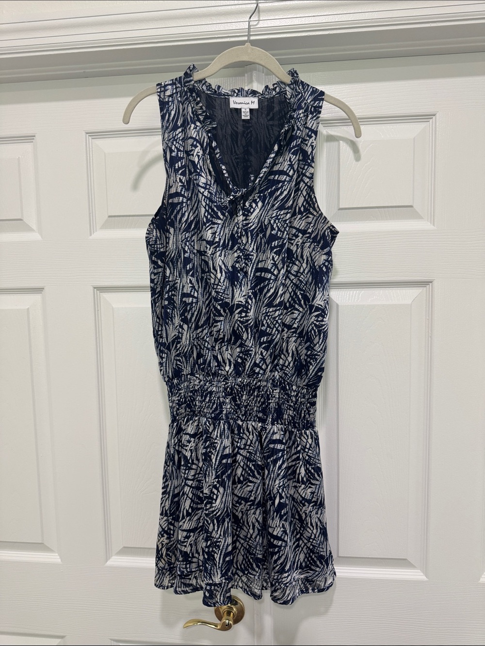 Veronica M Navy & White Printed Sleeveless Mini Dress